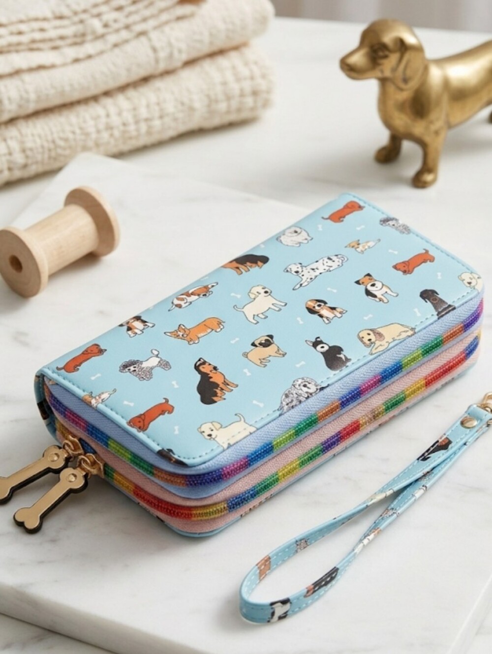 Boutique Rainbow Zip Dog Breed Wristlet Wallet | Hard To Find Novelty Piece